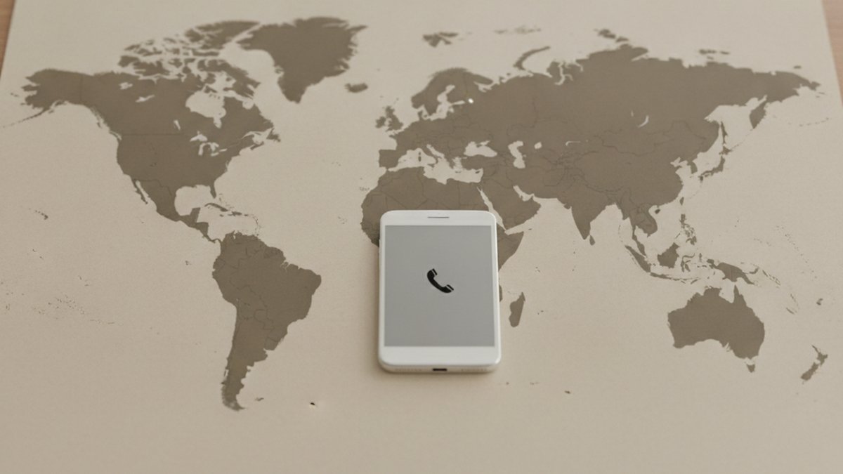 世界地図の上にスマートフォンが置かれ通話アイコンが表示されているイメージ｜Lebaraの料金プラン